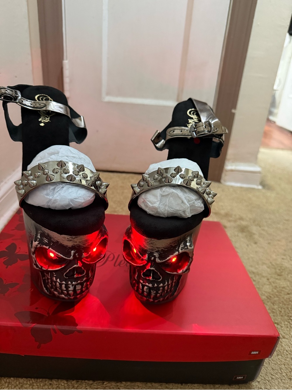 Pleaser Black & Silver Skull Platform Heels